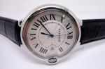 Balloon Blue Fake Cartier Watches Sale - SS Silver Face with Black Leather Strap